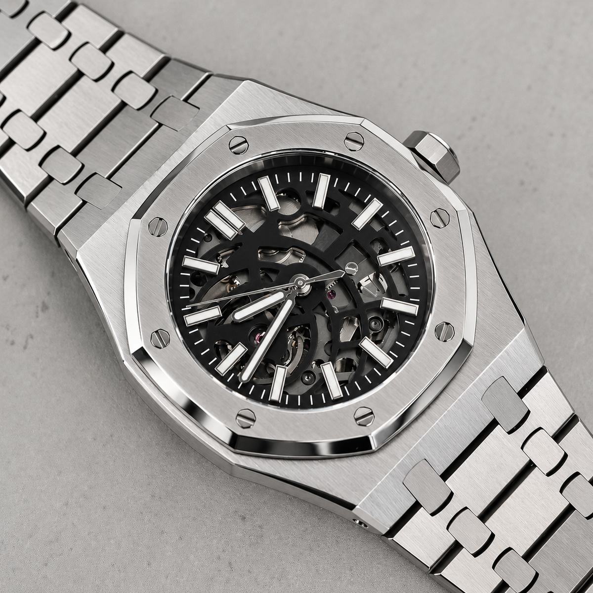 41mm Stainless Steel Skeleton Royal Oak Style Custom Build Watch Mod w/ NH70 Movement SKX