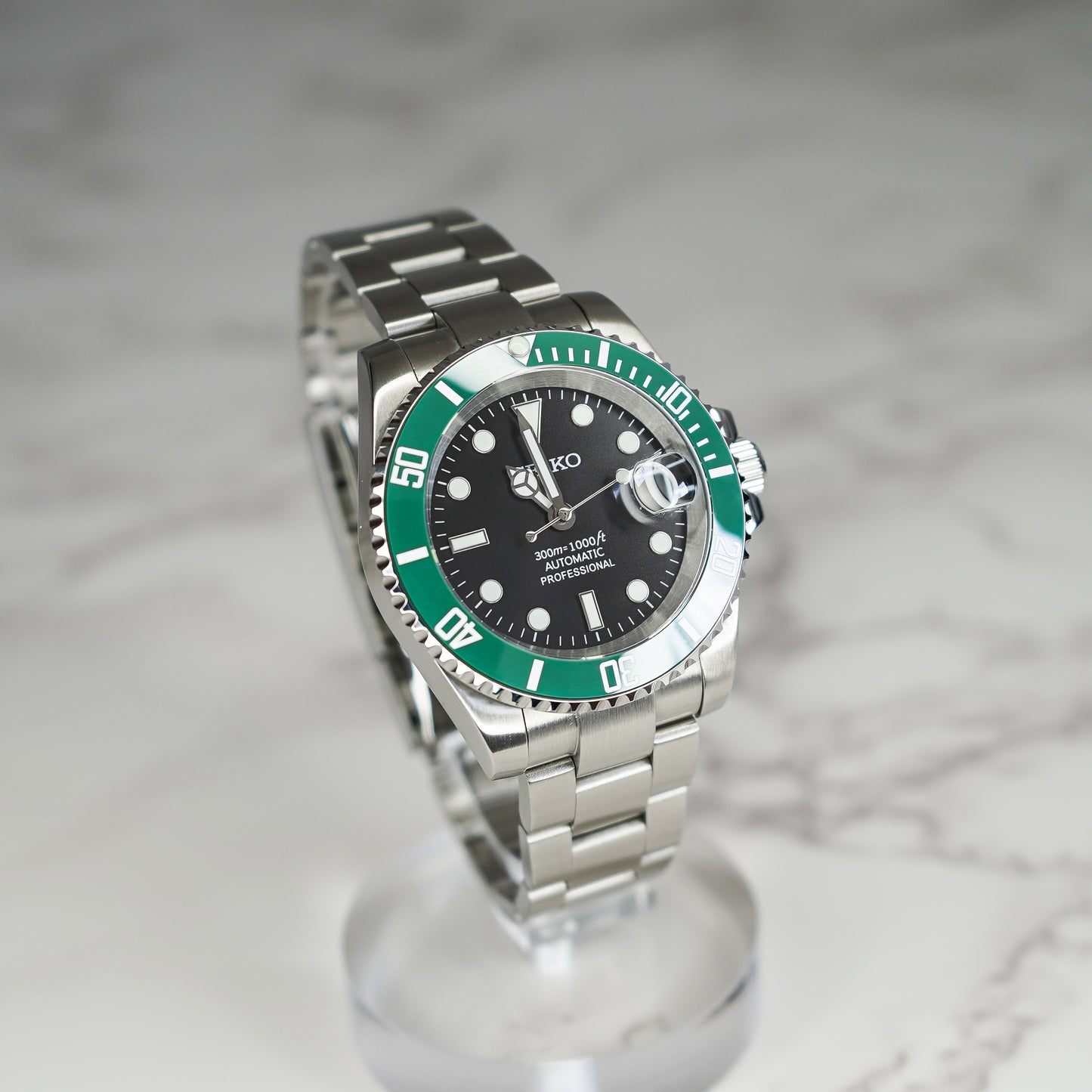 40mm Kermit Black Dial Sub Style Diver w/ Custom Build Seiko NH35 Movement Seiko Mod Watch - Right