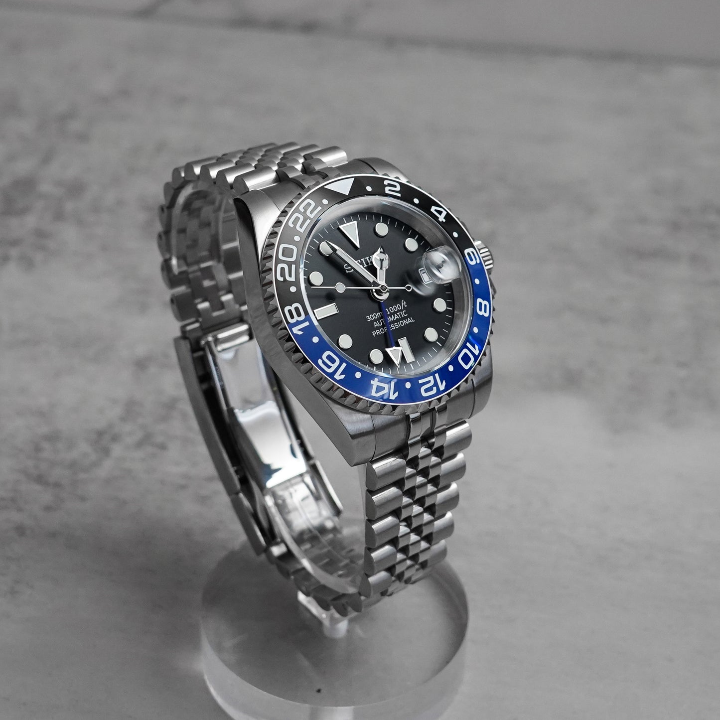 40mm Batman GMT Black Dial Sub Style Diver Custom w/ Seiko NH34 GMT Movement Mod Watch SKX