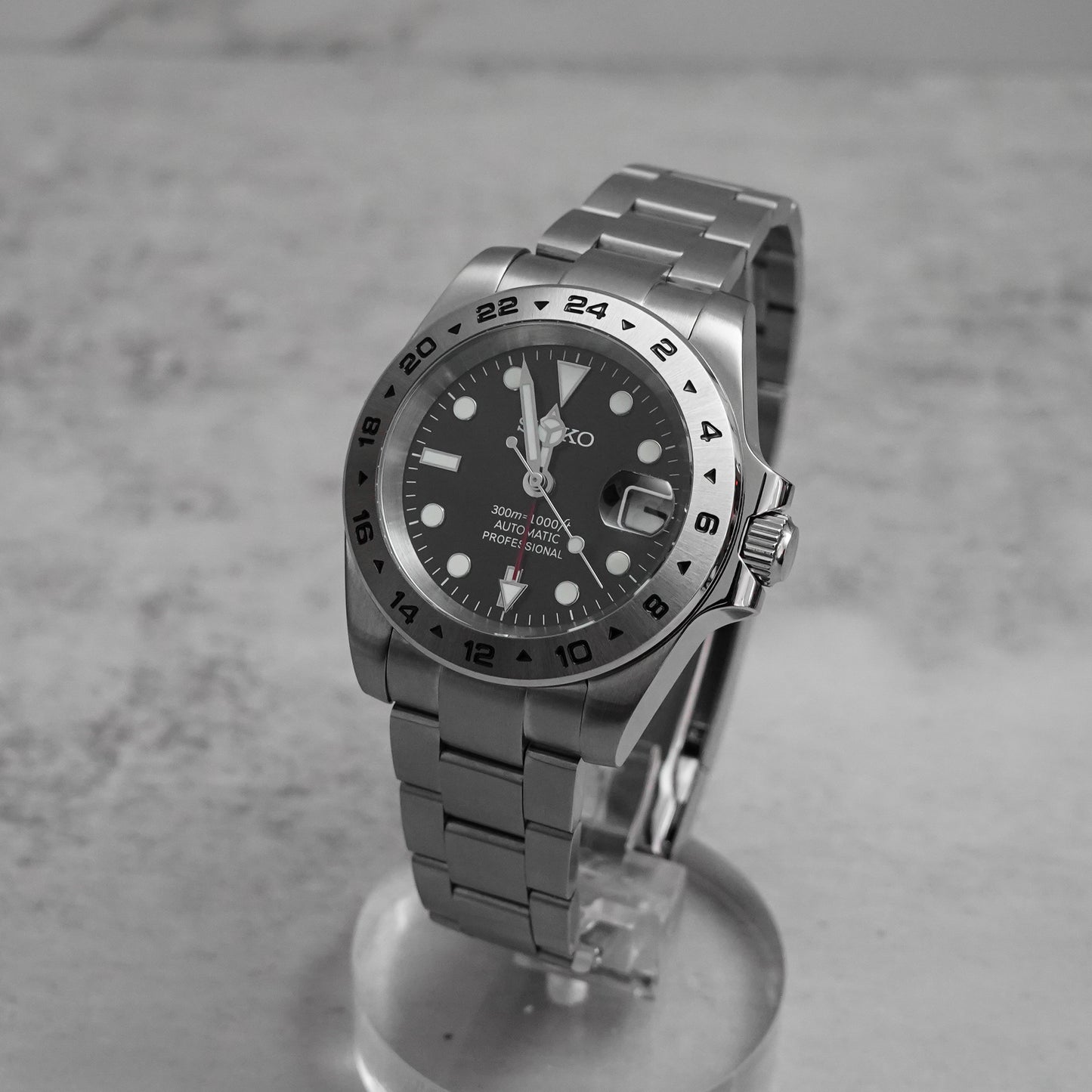 40mm Explorer II Black Dial Sub Style Diver Custom w/ Seiko NH34 GMT Movement Mod Watch SKX