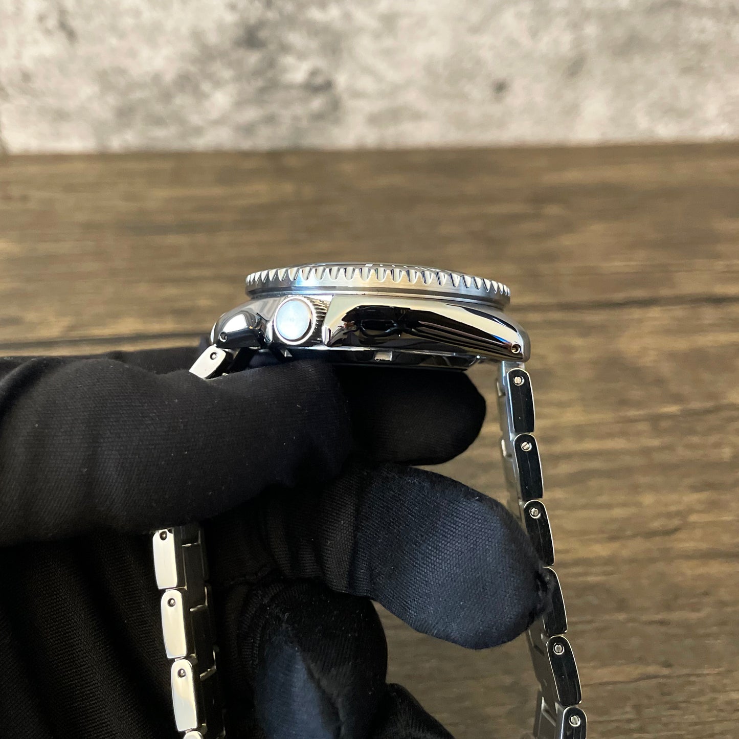 42mm Black Genuine Seiko 5 5KX Sport Mod Sub Style Diver w/ 4R36 Movement Seiko Mod Watch SKX - Crown