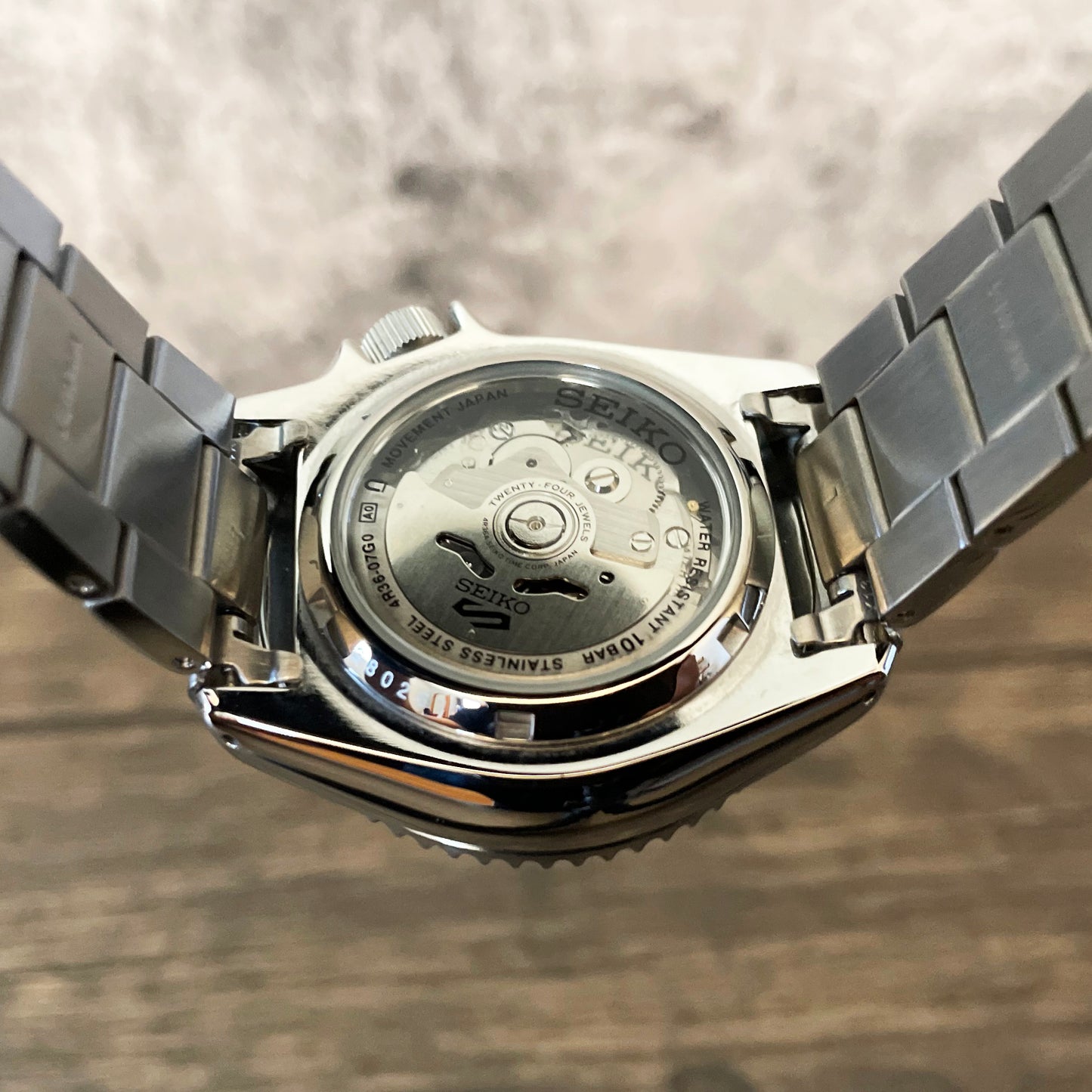 42mm Black Genuine Seiko 5 5KX Sport Mod Sub Style Diver w/ 4R36 Movement Seiko Mod Watch SKX - Case Back