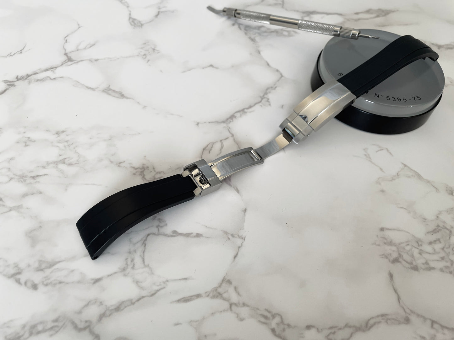 20mm Black Rubber Strap w/ Silver Clasp for 40mm Sub Mod Case