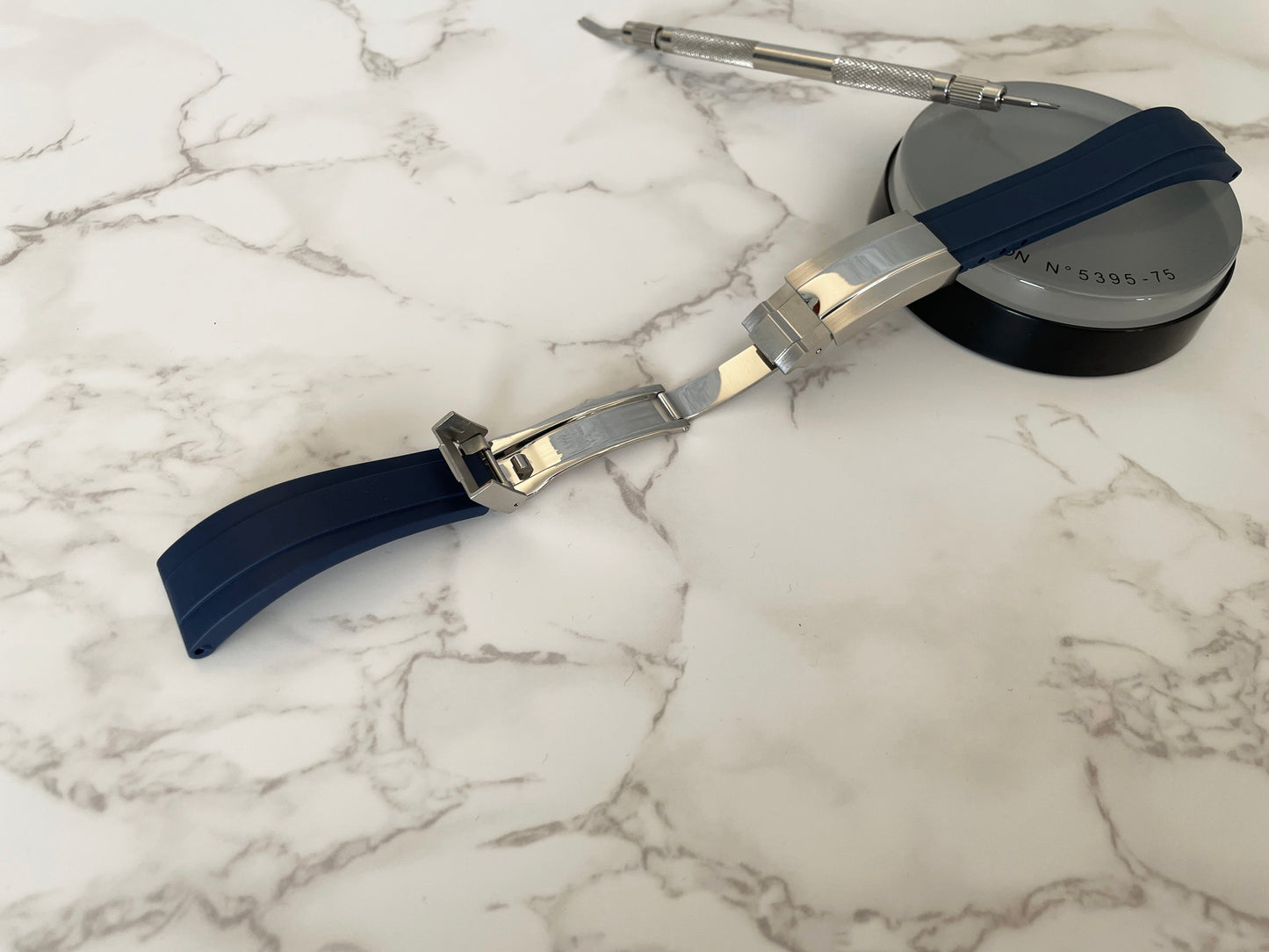 20mm Dark Blue Navy Rubber Strap w/ Silver Clasp for 40mm Sub Mod Case