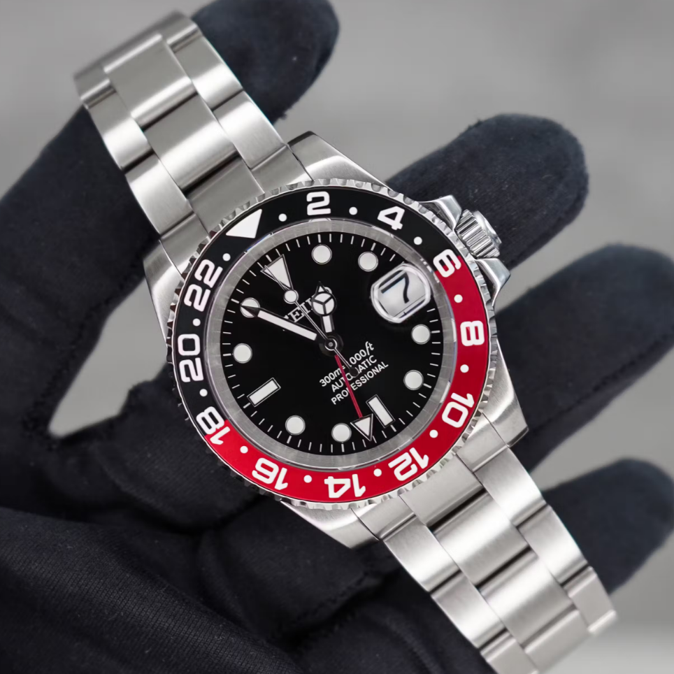 40mm Coke GMT Black Dial Sub Style Diver Custom w/ Seiko NH34 GMT Movement Mod Watch SKX