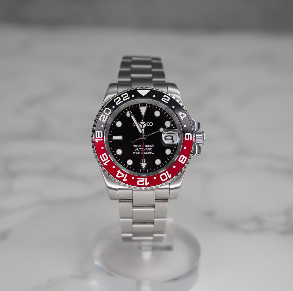 40mm Coke GMT Black Dial Sub Style Diver Custom w/ Seiko NH34 GMT Movement Mod Watch SKX