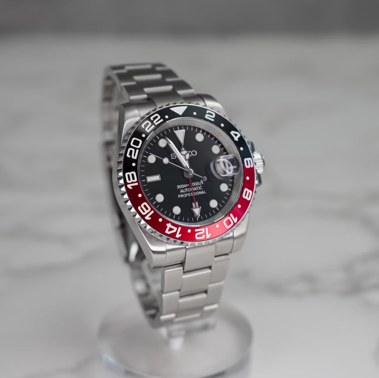 40mm Coke GMT Black Dial Sub Style Diver Custom w/ Seiko NH34 GMT Movement Mod Watch SKX