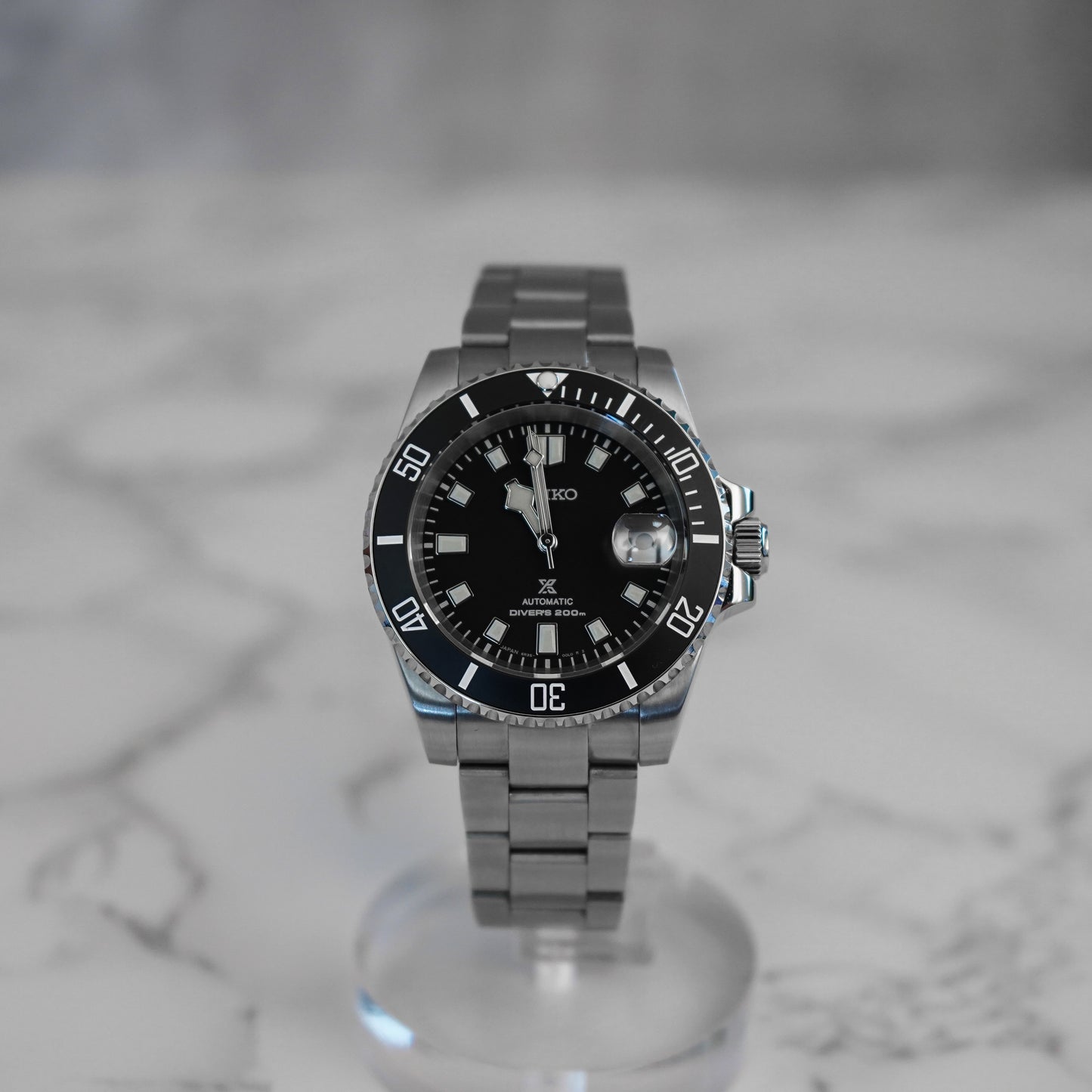 40mm Matte Black Pelogos Style w/ OEM Dial Sub Style Diver w/ Seiko NH35 Movement Mod Watch - Front