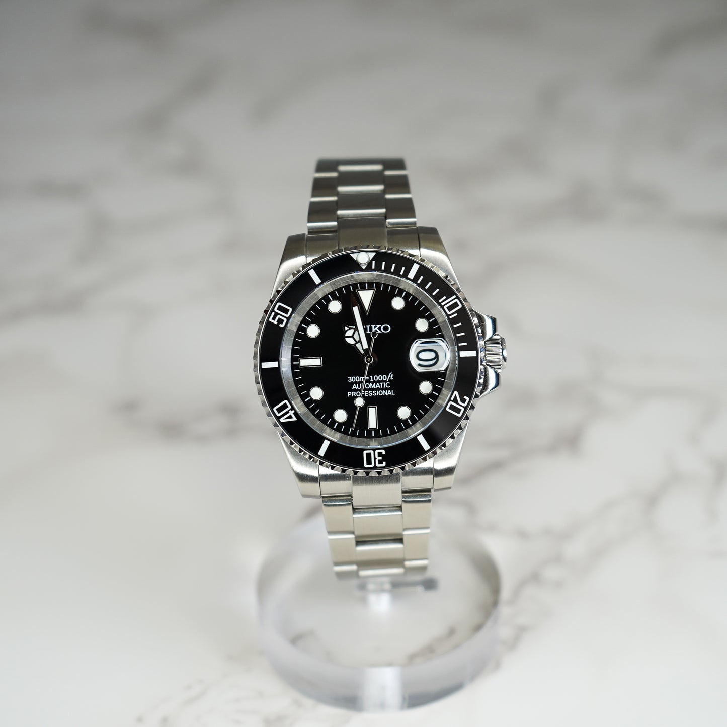 40mm Signature Black Dial Sub Style Diver w/ Custom Seiko NH35 Movement Watch SKX