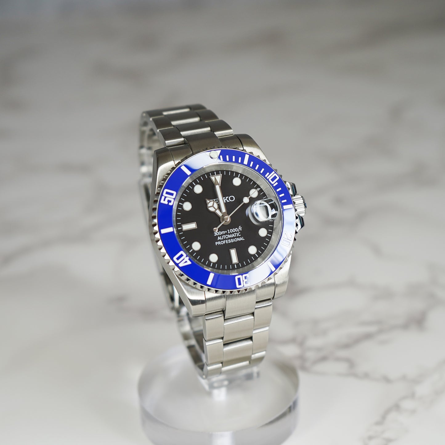 40mm Smurf Black Dial Sub Style Diver w/ Custom Seiko NH35 Movement Seiko Mod Watch - Right