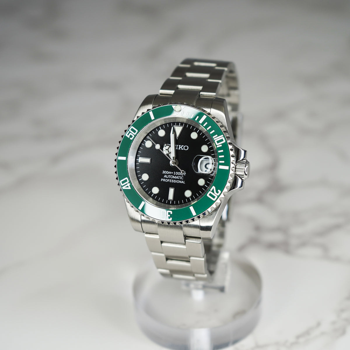 40mm Kermit Black Dial Sub Style Custom Build Diver w/ NH35 Movement M ...