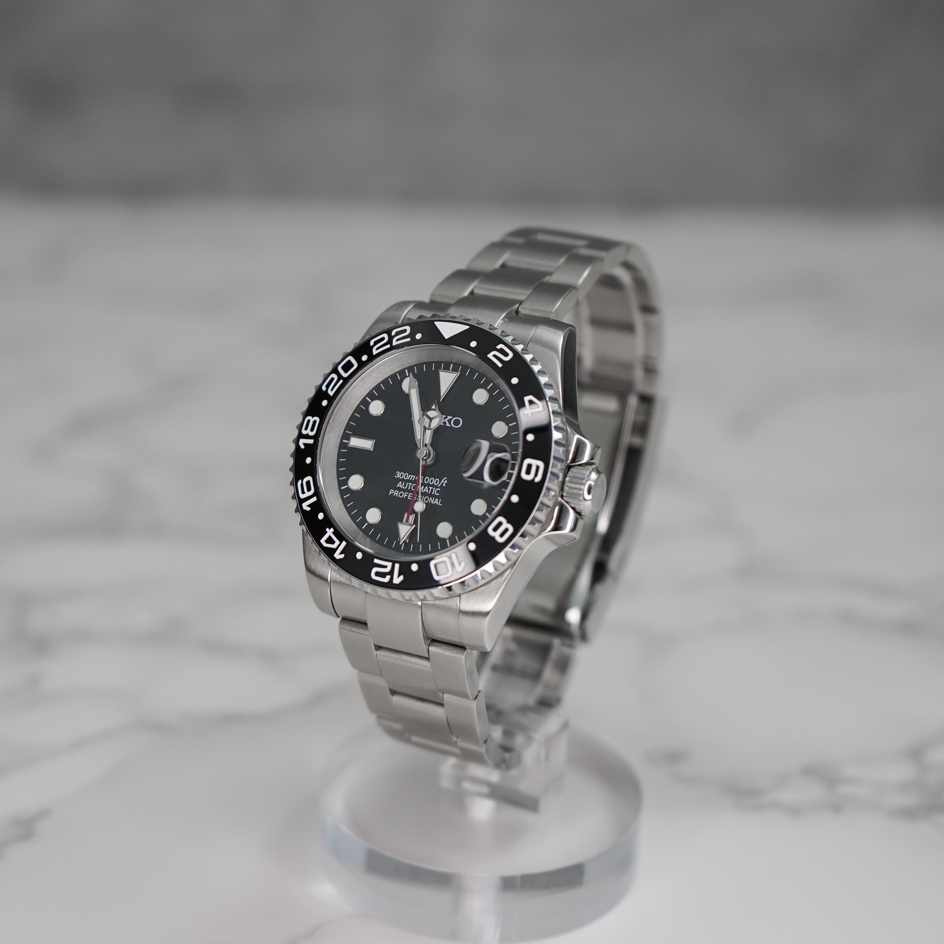 40mm GMT Signature Black Dial Sub Style Diver Custom w/ Seiko NH34 