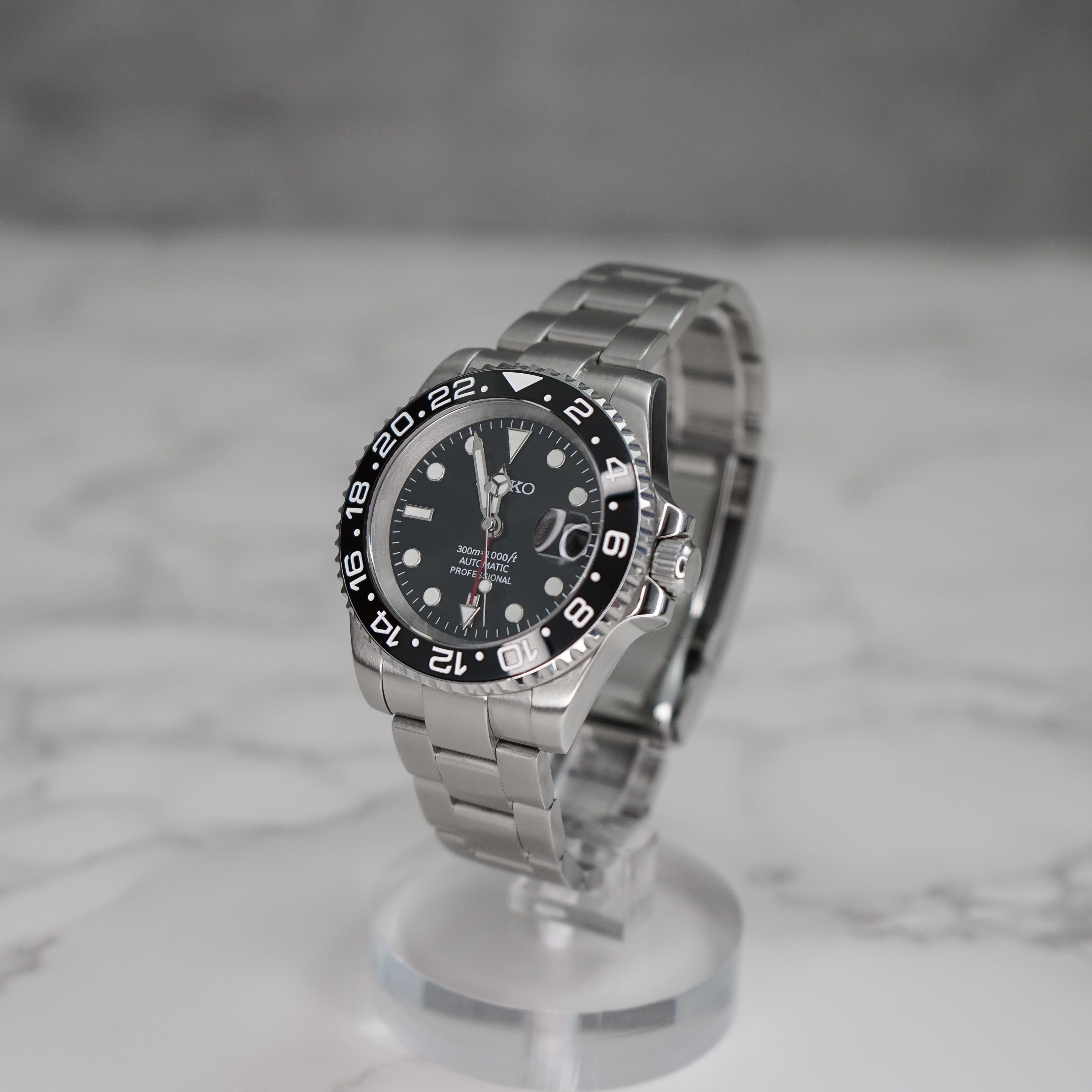 40mm GMT Signature Black Dial Sub Style Diver Custom w/ Seiko NH34