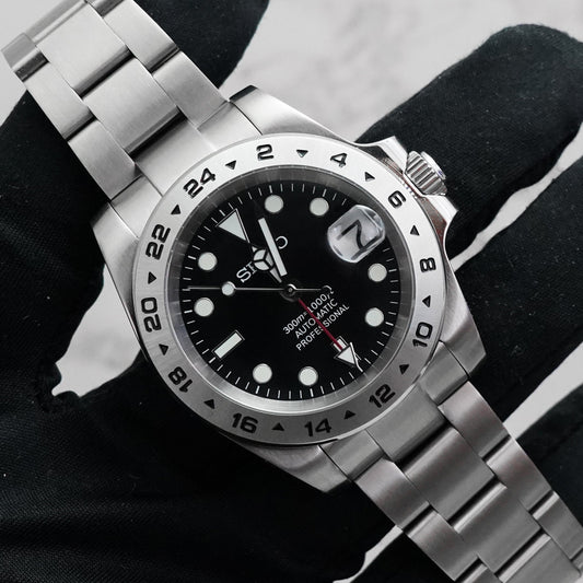 40mm Explorer II Black Dial Sub Style Diver Custom w/ Seiko NH34 GMT Movement Mod Watch SKX