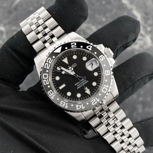 40mm Bruce Wayne GMT Black Dial Sub Style Diver Custom w/ Seiko NH34 GMT Movement Mod Watch SKX