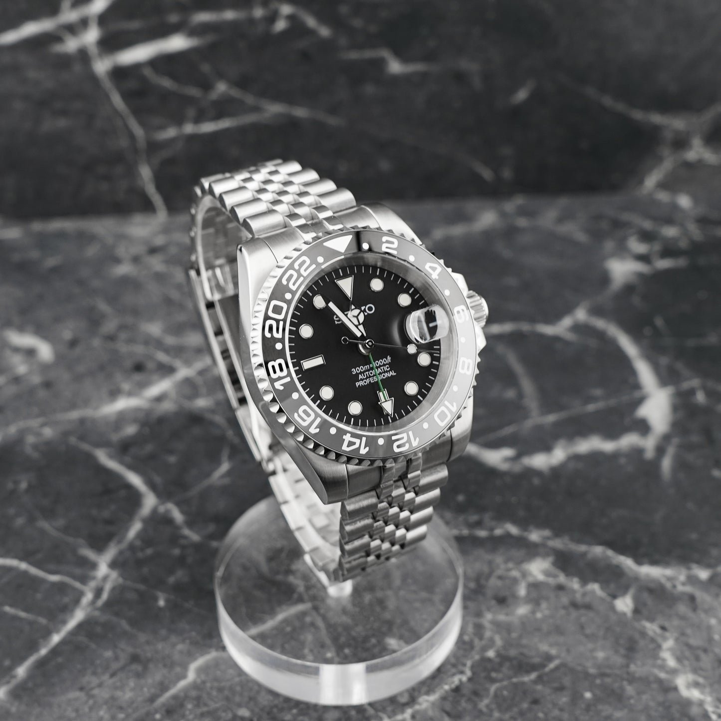 40mm Bruce Wayne GMT Black Dial Sub Style Diver Custom w/ Seiko NH34 GMT Movement Mod Watch SKX