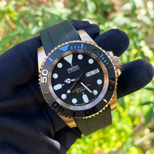 40mm Rose Gold Yacht Sub Style Diver Mod w/ OEM Dial Seiko NH36 Movement Mod Watch SKX - Main
